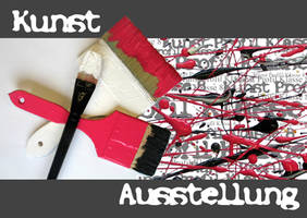 Abbildung der Ausstellungseinladung und Der Ausstellungssituation im Schulhaus